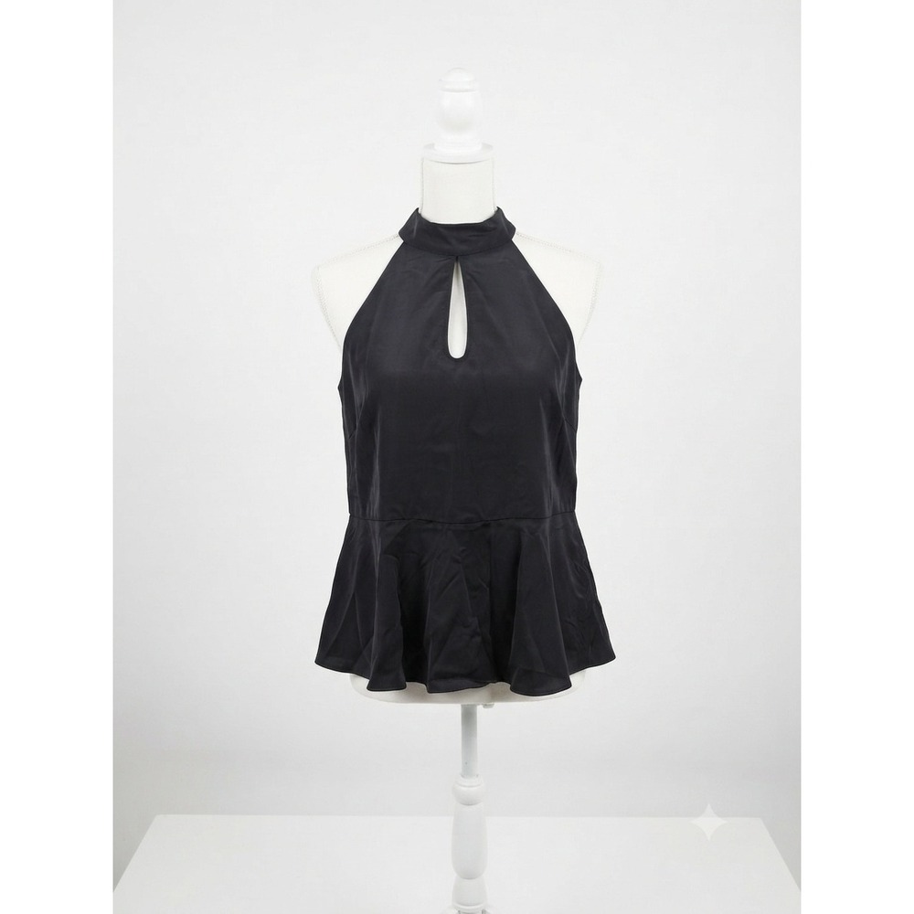 Wren & Willa Navy Blue Halter Keyhole Peplum Top Sleeveless Blouse T10063 NEW